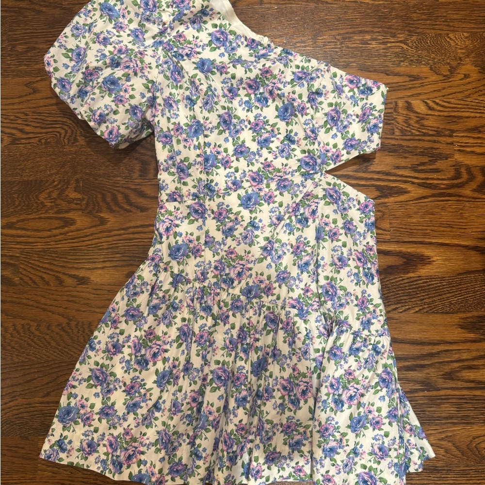 DO + BE One Shoulder Blue Floral Mini Dress